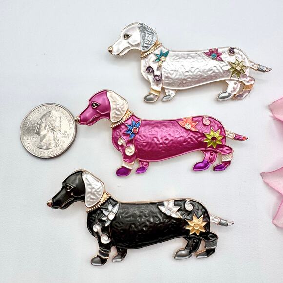 Dachshund Pin Set Of 3 Doxie Wiener Dog Sausage Dog Dackel Enamel On Metal Cute - Picture 9 of 12